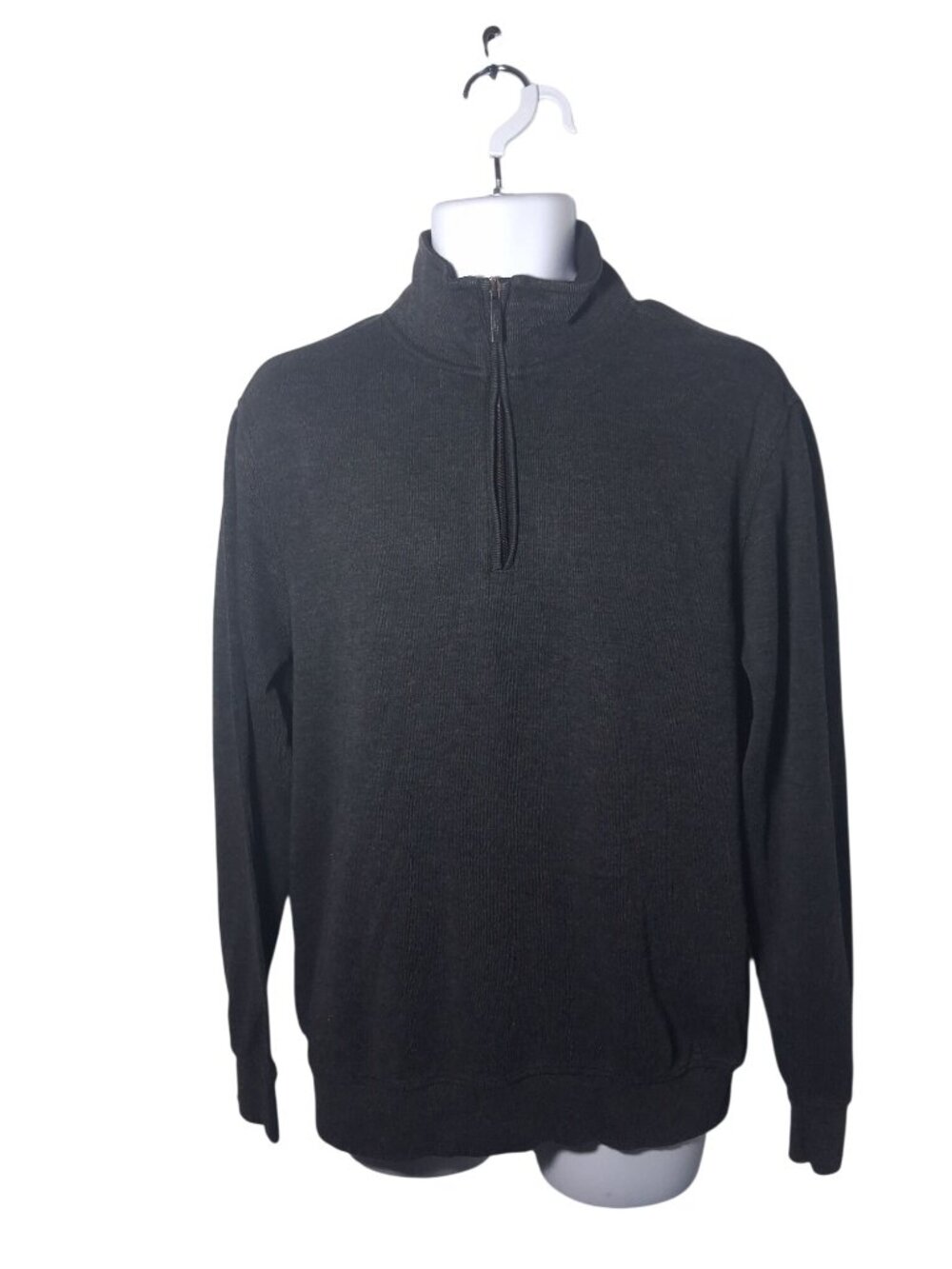 Van Heusen Mens Gray Half Zip Pullover Sweater Ribbed Knit Long Sleeve Size L